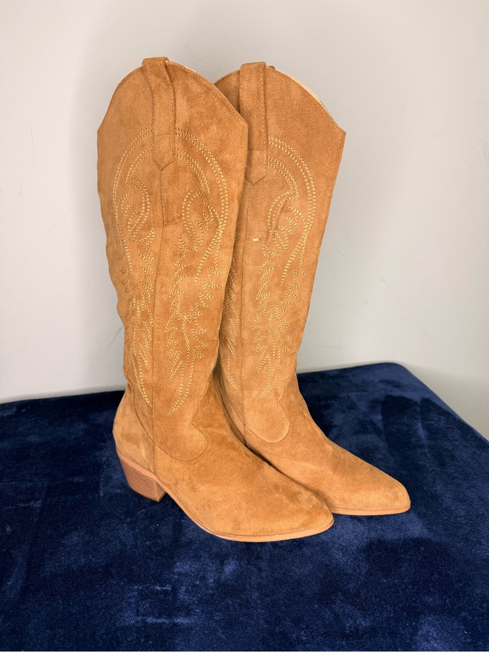 Women's Tan Suede Western Knee-High Boots